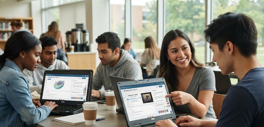 Students using a digital learning platform