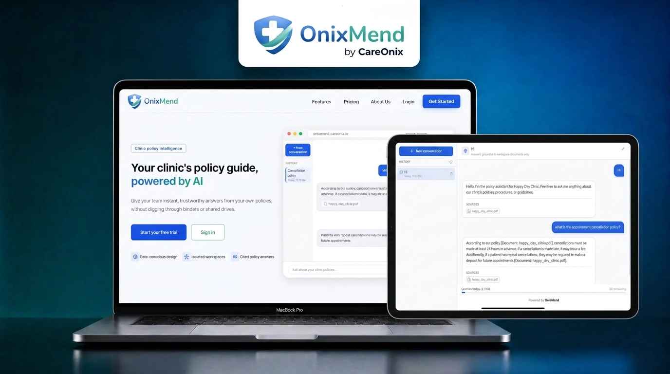 OnixMend AI-powered healthcare platform product poster