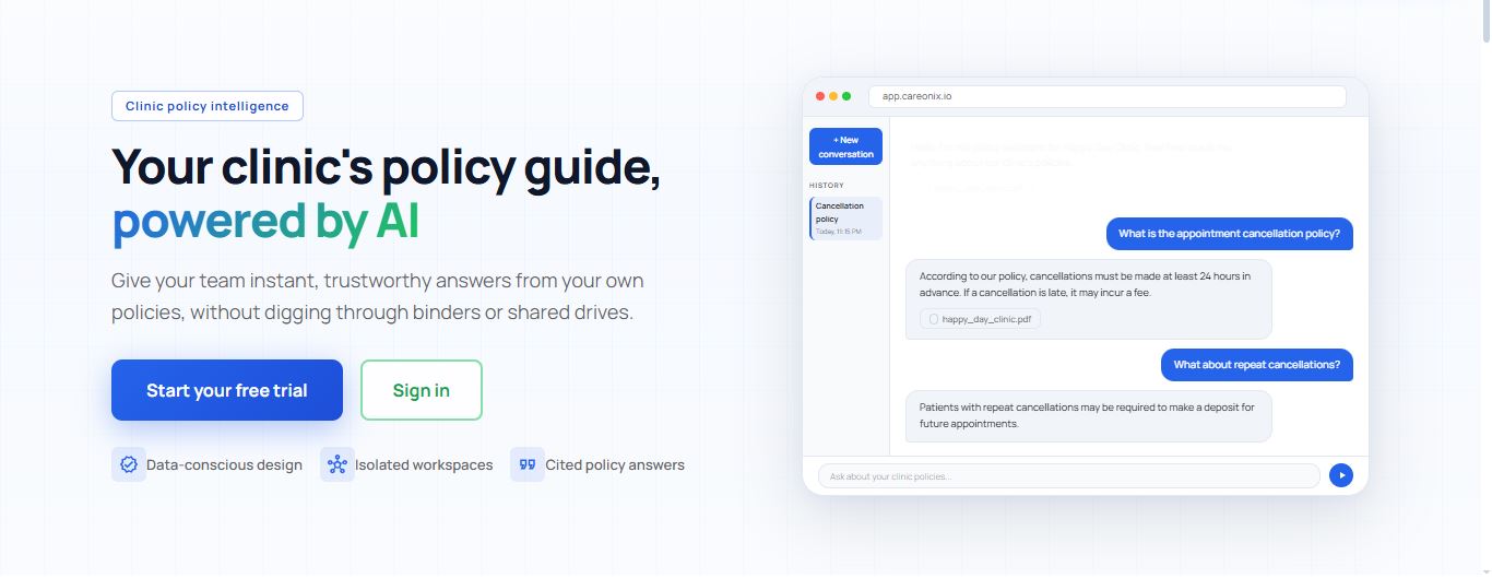 CareOnix Health AI policy assistant interface