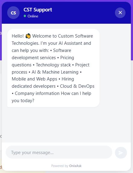 OnixAsk AI chatbot widget embedded on a website